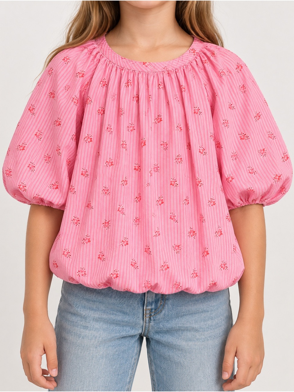 Zara Pink Floral Puff-Sleeve Blouse